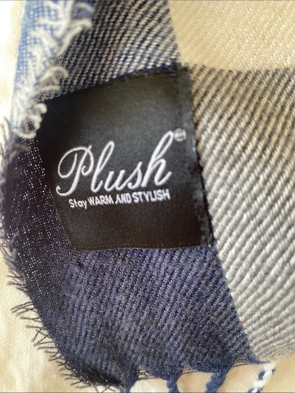 Plush Apparel Ultra Soft Plaid Scarf Large Navy Charcoal White Fringe
